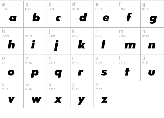 SansSerifExbFLF-Italic lowercase a-z preview