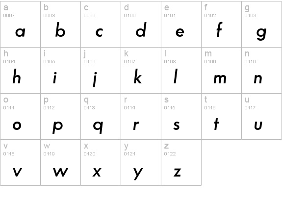 SansSerifFLF-DemiItalic lowercase a-z preview