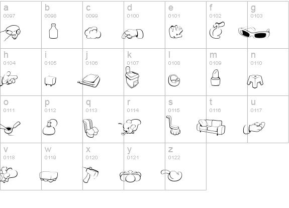 SaunaDingbats-Outline lowercase a-z preview