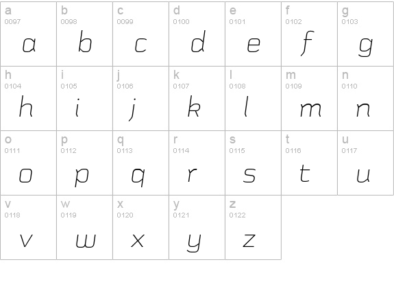 Schwager Sans Thin Italic lowercase a-z preview