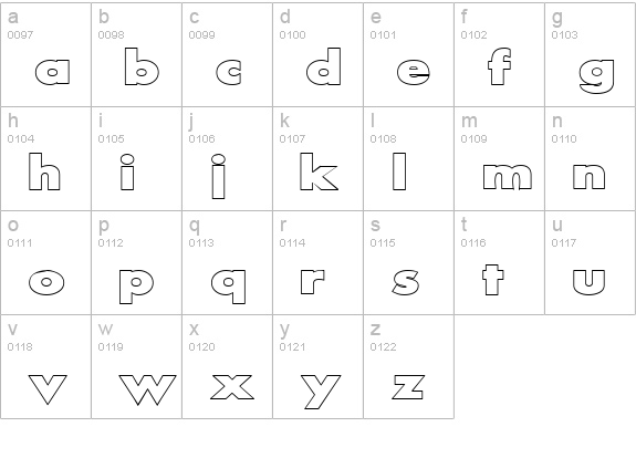 Scream outlined lowercase a-z preview