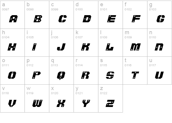 Screwed AOE Oblique lowercase a-z preview