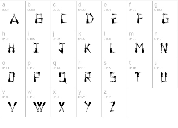 Screwged lowercase a-z preview