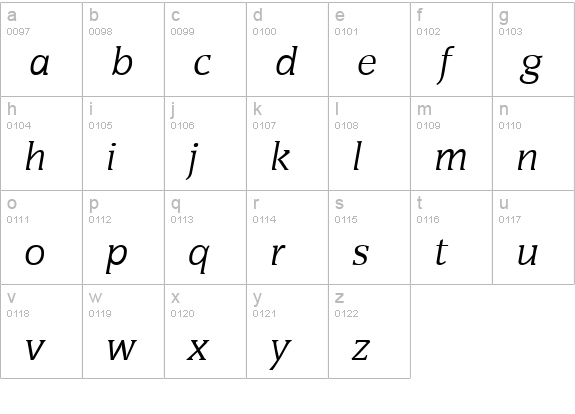 Senate Italic lowercase a-z preview