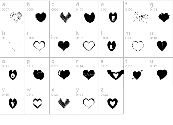 Sexy Love Hearts lowercase a-z preview