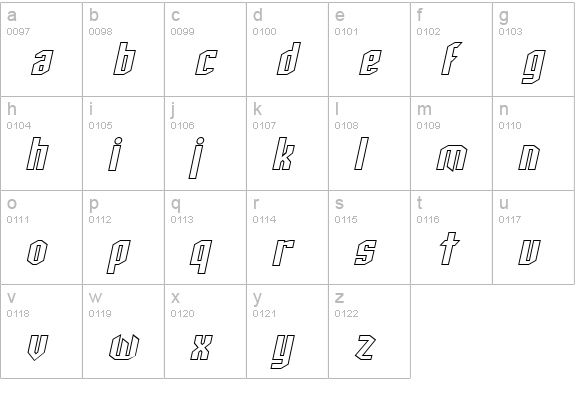 SF Archery Black Outline Oblique lowercase a-z preview