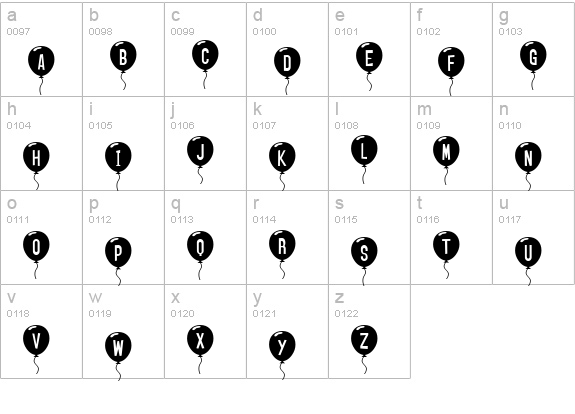 SF Balloons lowercase a-z preview