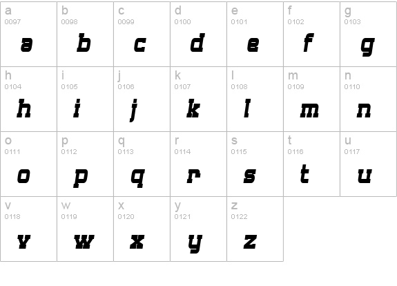 SF Big Whiskey Condensed Bold lowercase a-z preview