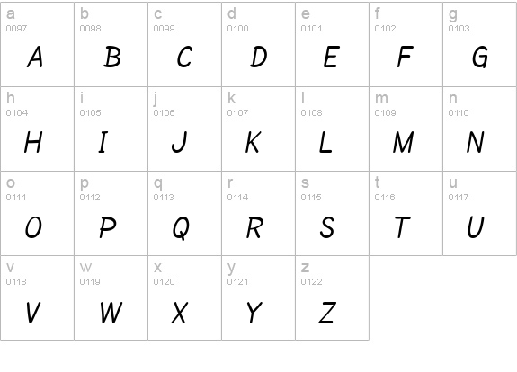 SF Cartoonist Hand SC lowercase a-z preview