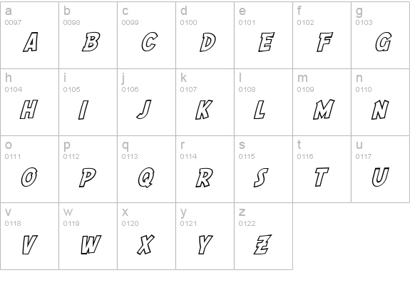 SF Comic Script Outline lowercase a-z preview