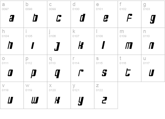 SF DecoTechno Condensed Oblique lowercase a-z preview