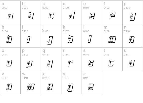 SF DecoTechno Shaded Oblique lowercase a-z preview