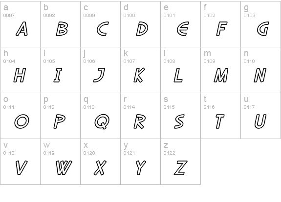 SF Diego Sans Outline Oblique lowercase a-z preview