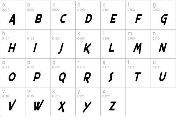 SF Espresso Shack Condensed Italic lowercase a-z preview