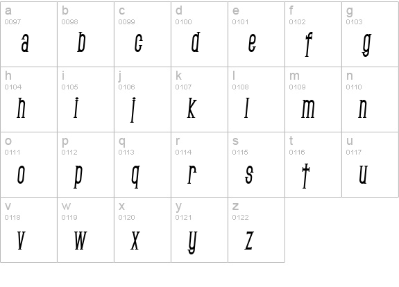 SF Gothican Condensed Bold Italic lowercase a-z preview