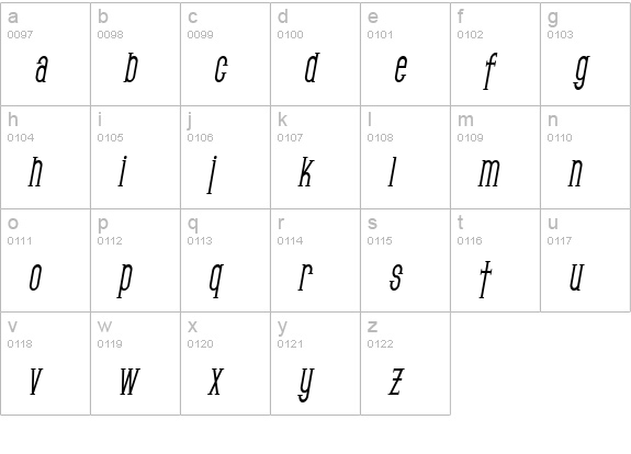 SF Gothican Condensed Bold Oblique lowercase a-z preview