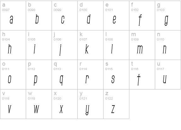 SF Gothican Condensed Italic lowercase a-z preview