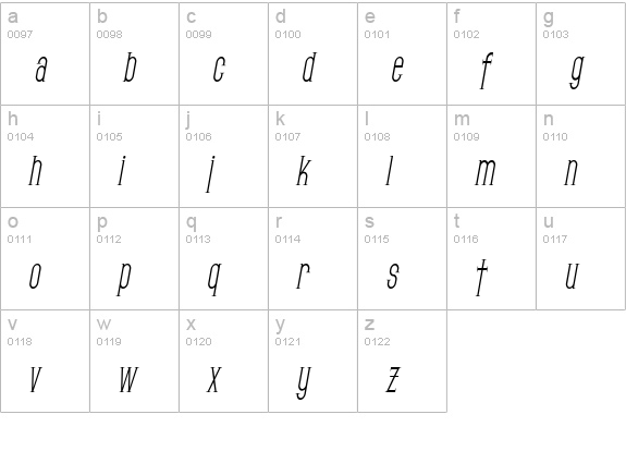 SF Gothican Condensed Oblique lowercase a-z preview
