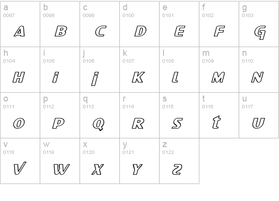 SF Intellivised Outline Italic lowercase a-z preview