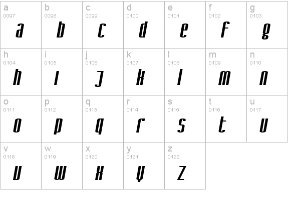SF Iron Gothic Extended Oblique lowercase a-z preview