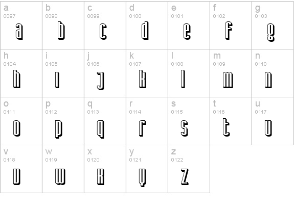 SF Iron Gothic Shaded lowercase a-z preview