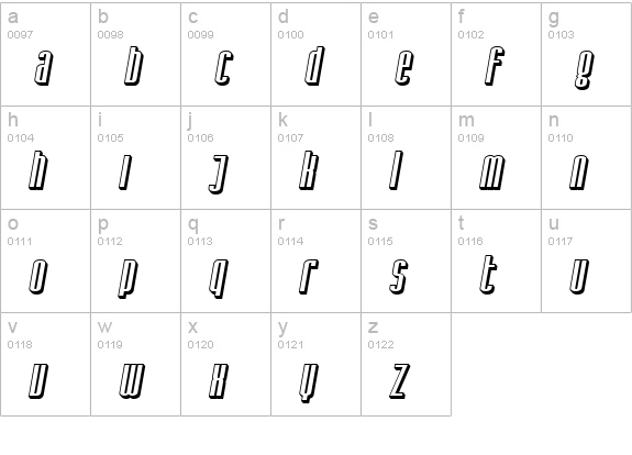 SF Iron Gothic Shaded Oblique lowercase a-z preview