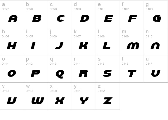 SF Juggernaut Bold Italic lowercase a-z preview