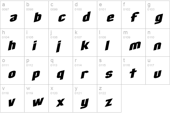 SF Obliquities Extended lowercase a-z preview