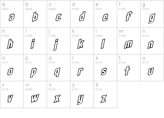 SF Obliquities Outline Bold lowercase a-z preview