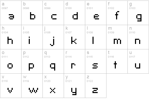 SF Pixelate lowercase a-z preview