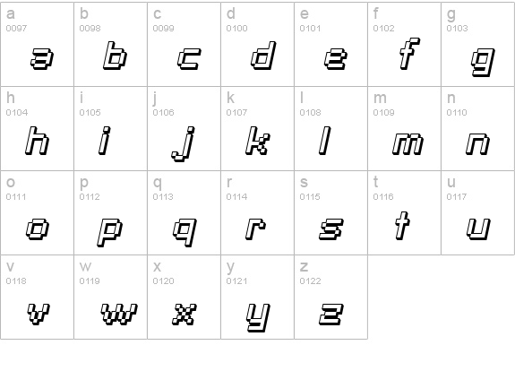 SF Pixelate Shaded Oblique lowercase a-z preview