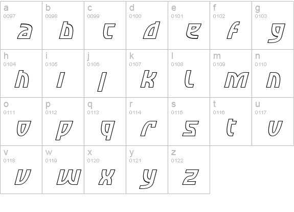 SF Retroesque Outline Italic lowercase a-z preview