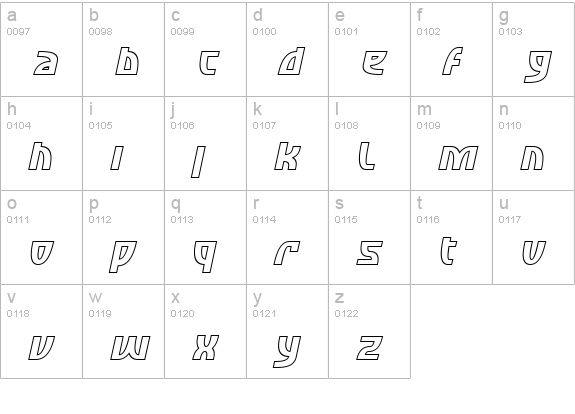 SF Retroesque Outline Oblique lowercase a-z preview