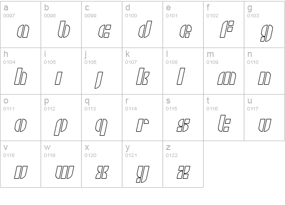 SF RetroSplice Outline lowercase a-z preview