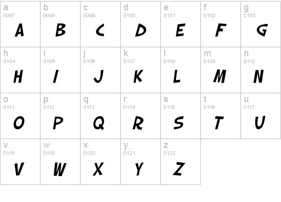 SF Slapstick Comic Oblique lowercase a-z preview