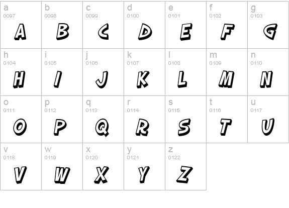 SF Slapstick Comic Shaded Oblique lowercase a-z preview