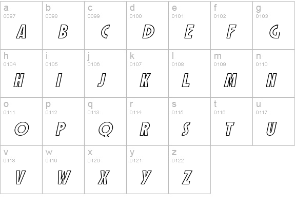SF Speakeasy Outline Oblique lowercase a-z preview