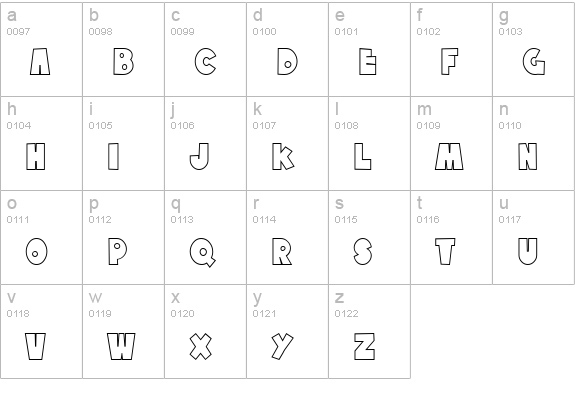 SF Tattle Tales Outline lowercase a-z preview