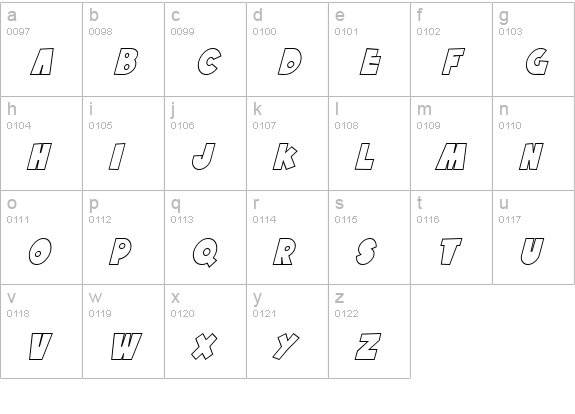SF Tattle Tales Outline Italic lowercase a-z preview