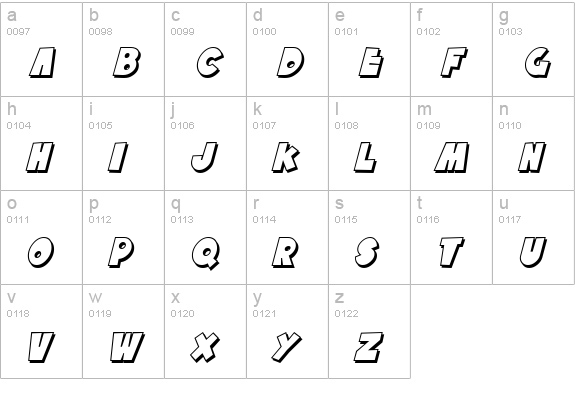 SF Tattle Tales Shadow Italic lowercase a-z preview