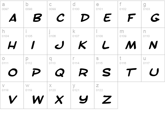 SF Toontime Extended Bold Italic lowercase a-z preview