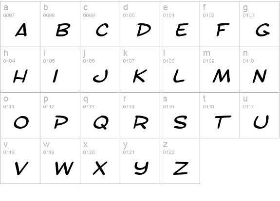 SF Toontime Extended Italic lowercase a-z preview
