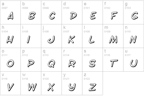 SF Toontime Shaded Italic lowercase a-z preview