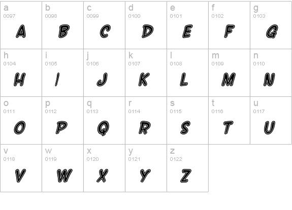 SF Wonder Comic Inline Italic lowercase a-z preview