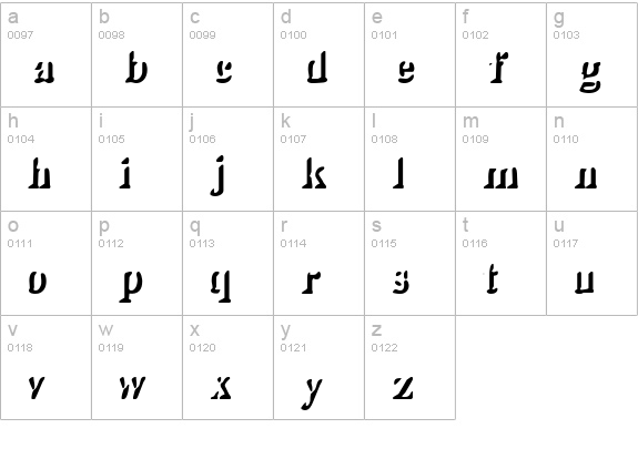Shady Lady lowercase a-z preview