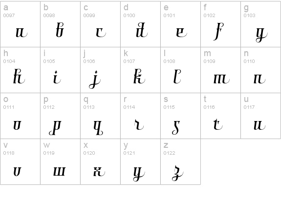 Shiraz-Italic lowercase a-z preview
