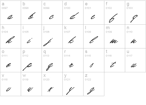 ShirleyScriptJF lowercase a-z preview