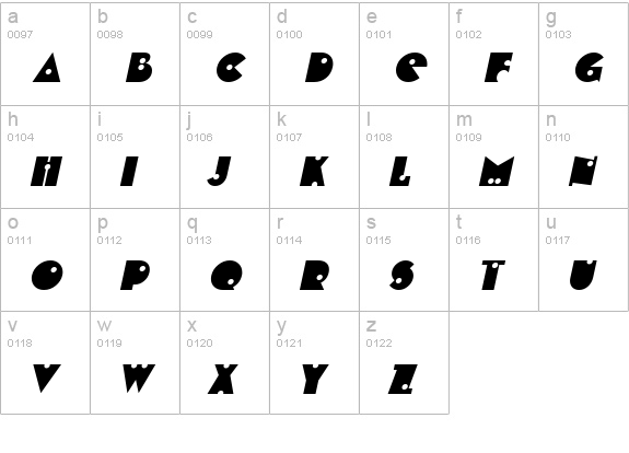 ShotShell Italic lowercase a-z preview