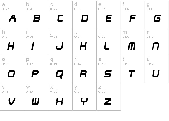 ShuttleCondensed Italic lowercase a-z preview