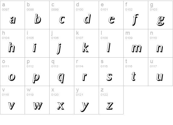 SigvarShadow-Italic lowercase a-z preview